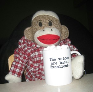 Sock with Hot Cocoa in Sandra's favorite mug.